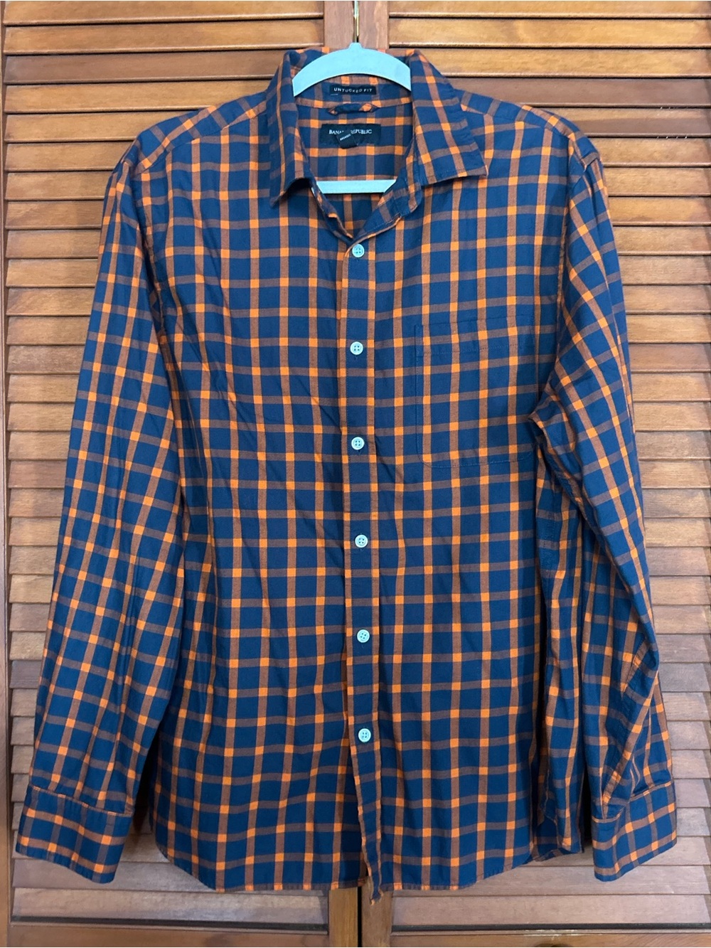 Banana Republic Navy and Orange Plaid Long-Sleeve Button-Down Shirt